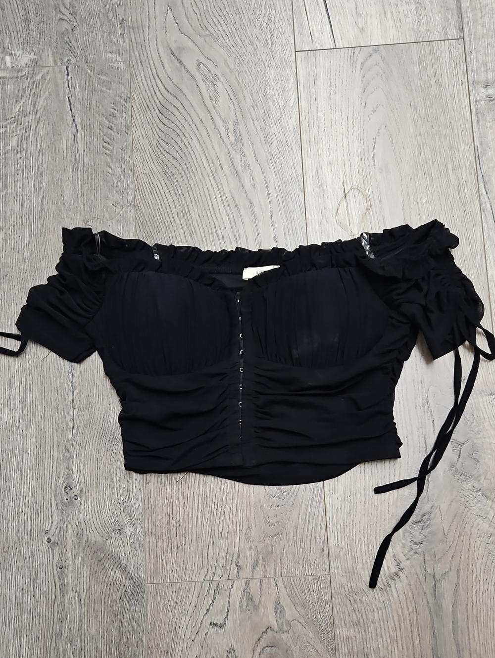 Off-Shoulder Black Ruched Crop Top